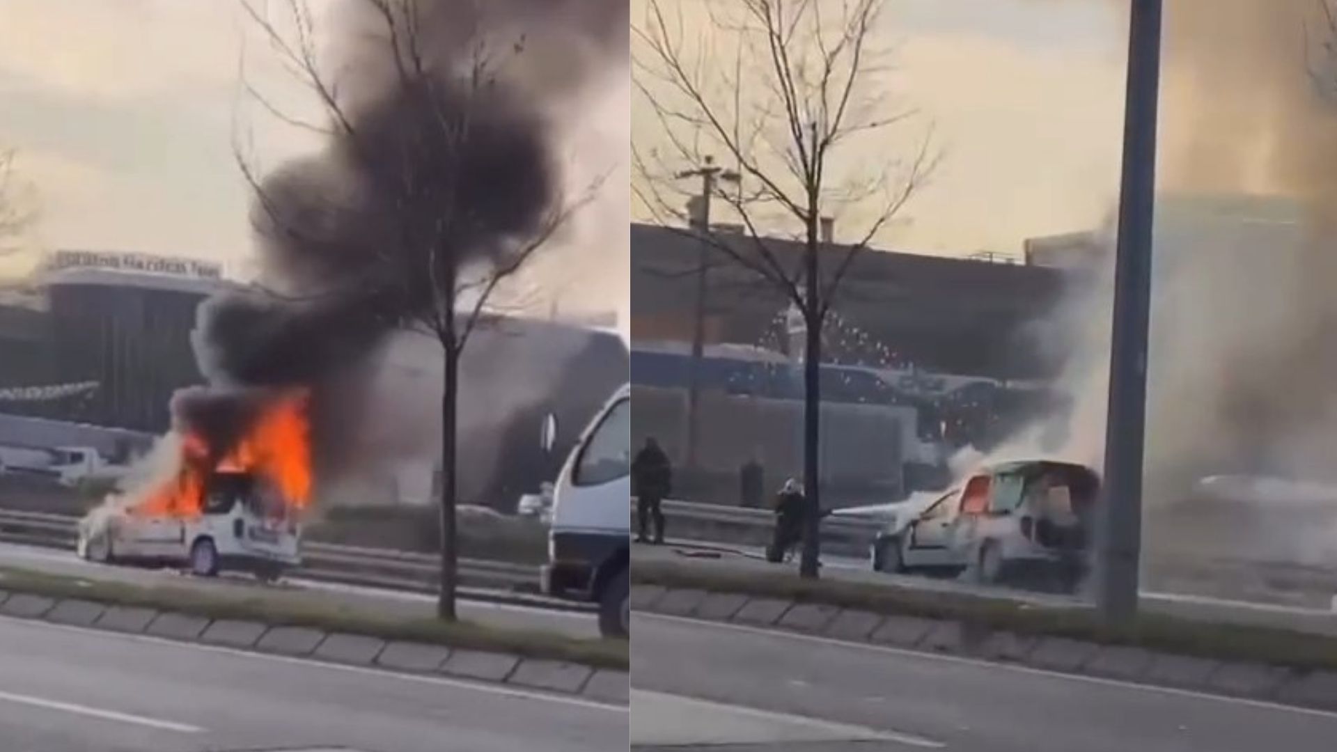 Kocaeli'nde hafif ticari araç alev alev yandı