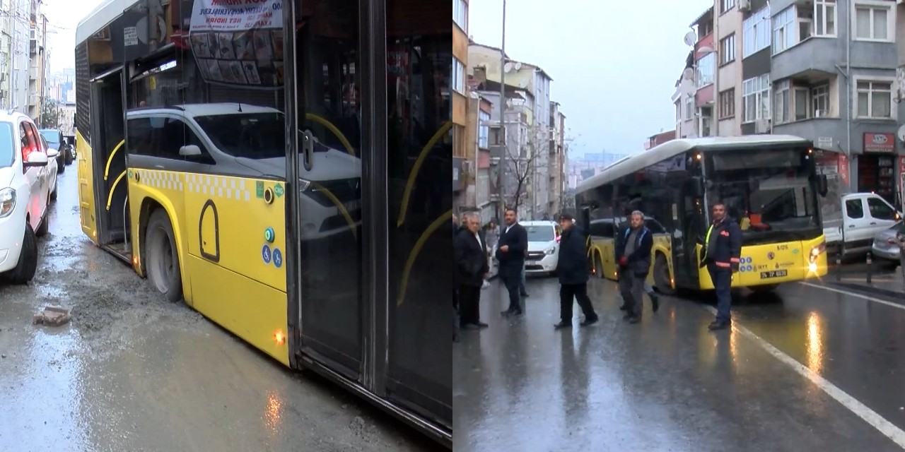 İETT otobüsü geçerken yol çöktü