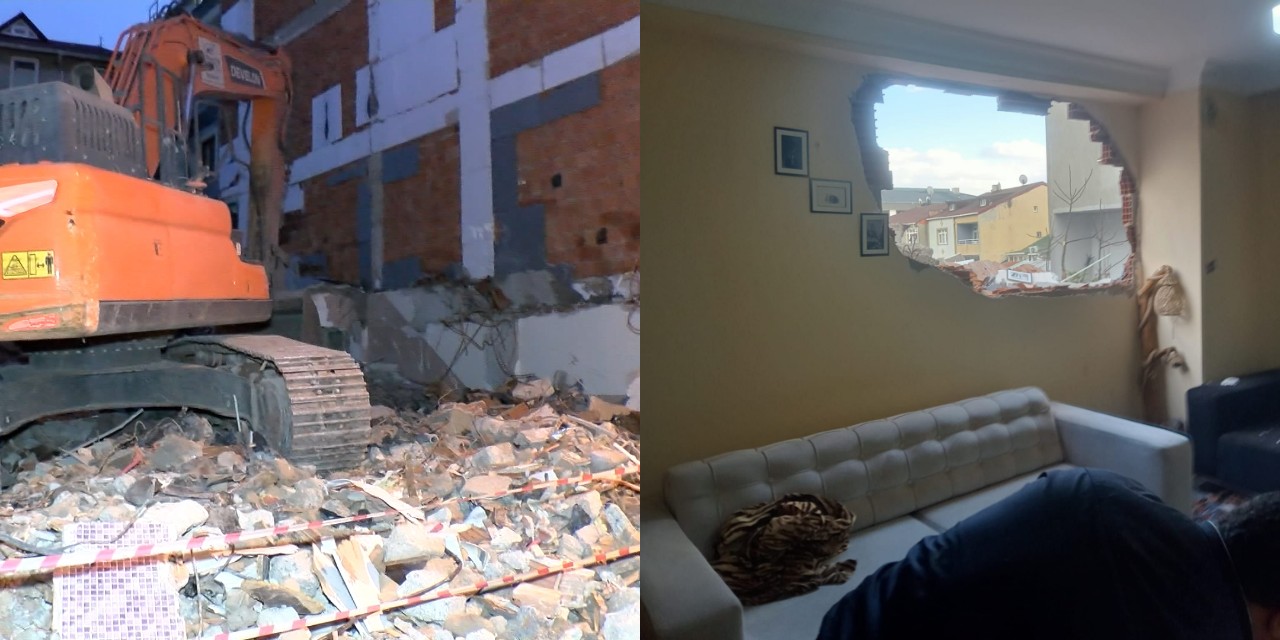 İş makinesi yan binaya daldı