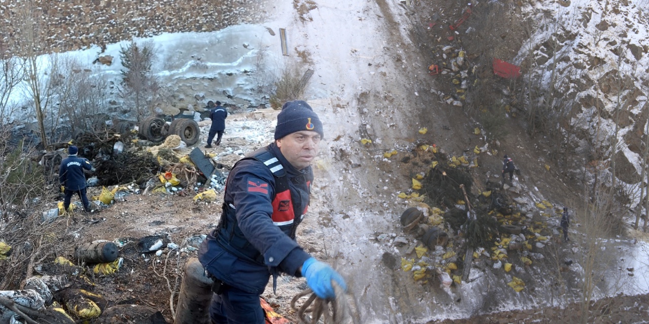 Uçuruma yuvarlanan kamyon parçalandı, şoförün cenazesine sabah ulaşıldı