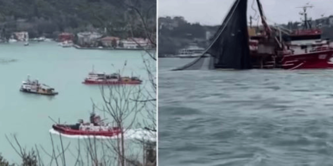 Fırtına İstanbul Boğazı'ndaki tekneleri böyle sürükledi