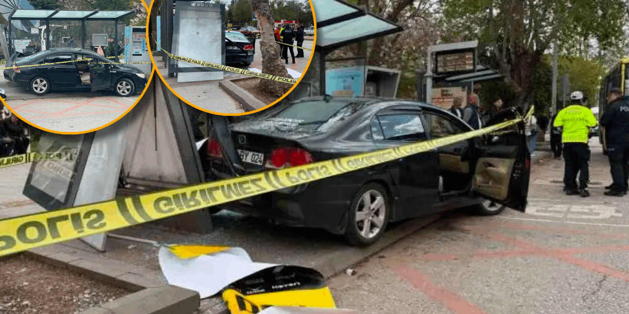 Otomobil otobüs durağına daldı: Yaralılar var