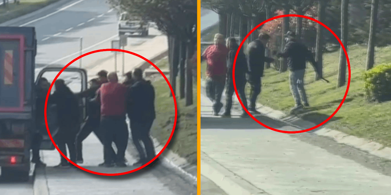 Sürücülerin yol verme kavgası kamerada: Sopa, zincir ve kemerle kamyonete saldırdılar