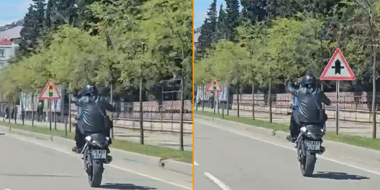 Motosikletini tek teker üstünde kullanan sürücüye 8 bin TL ceza