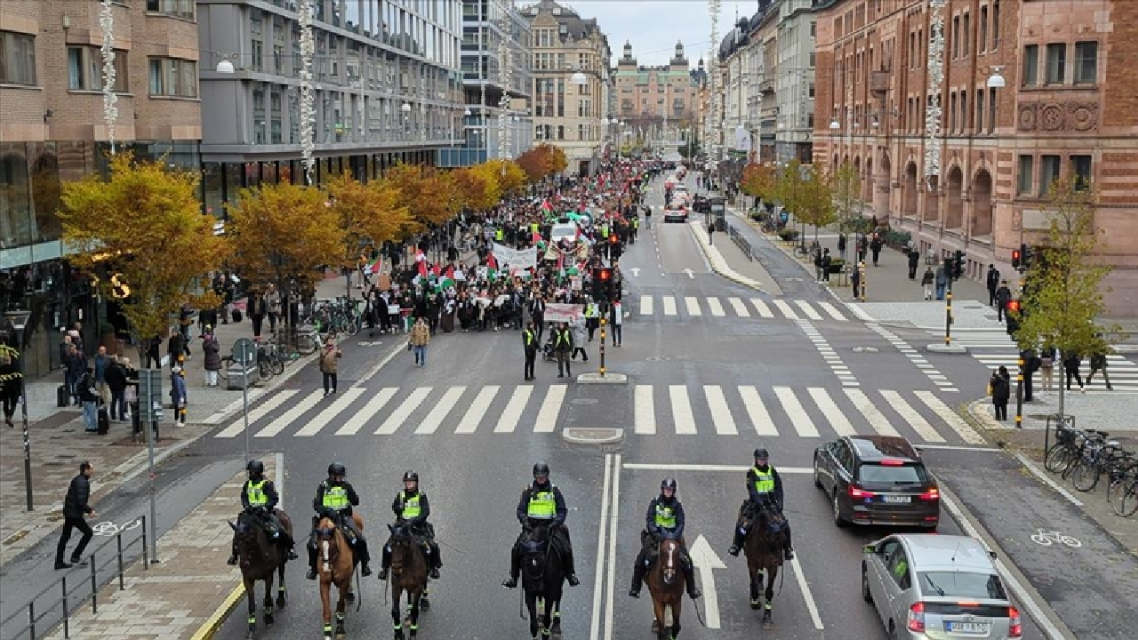 İsveç'in başkenti Stockholm'de Filistin'e destek eylemi gerçekleşti