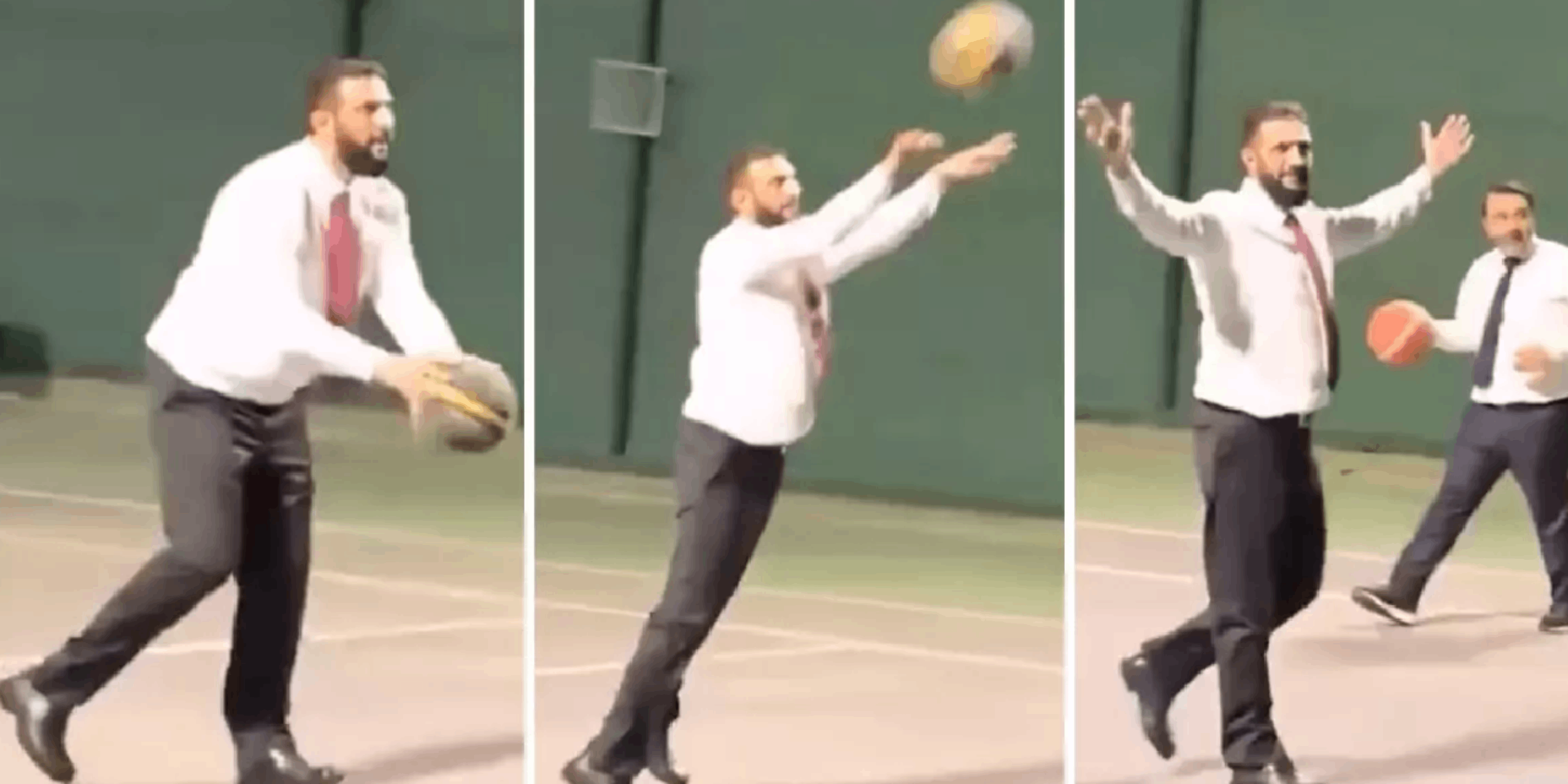 Ahmet Şara takım elbisesiyle basket sahasına çıktı: Batı'ya modern gözükme çabası...