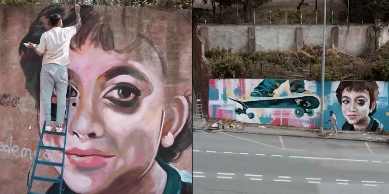 Azerbaycanlı ressam Minguzzi'nin portresini ve kaykayını duvara çizdi