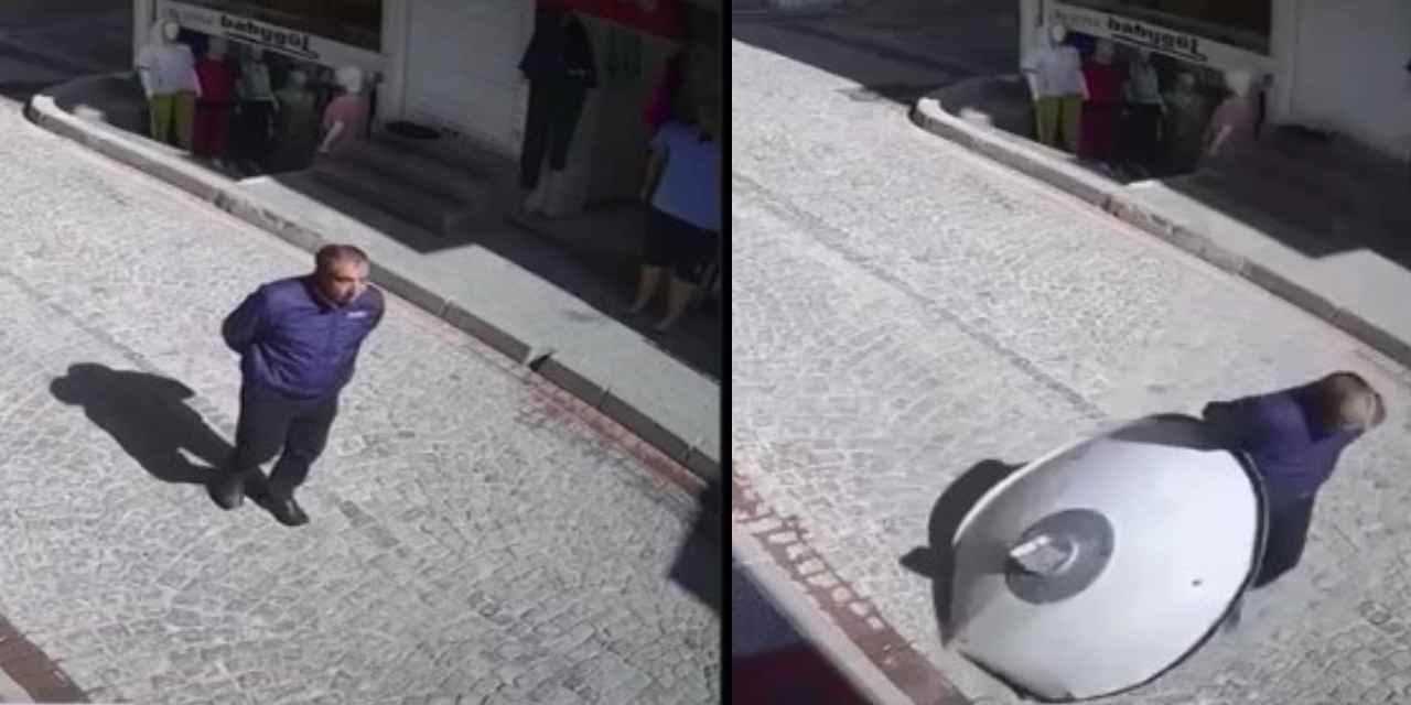 Sokakta yürürken üzerine çanak anten düştü: O anlar kamerada