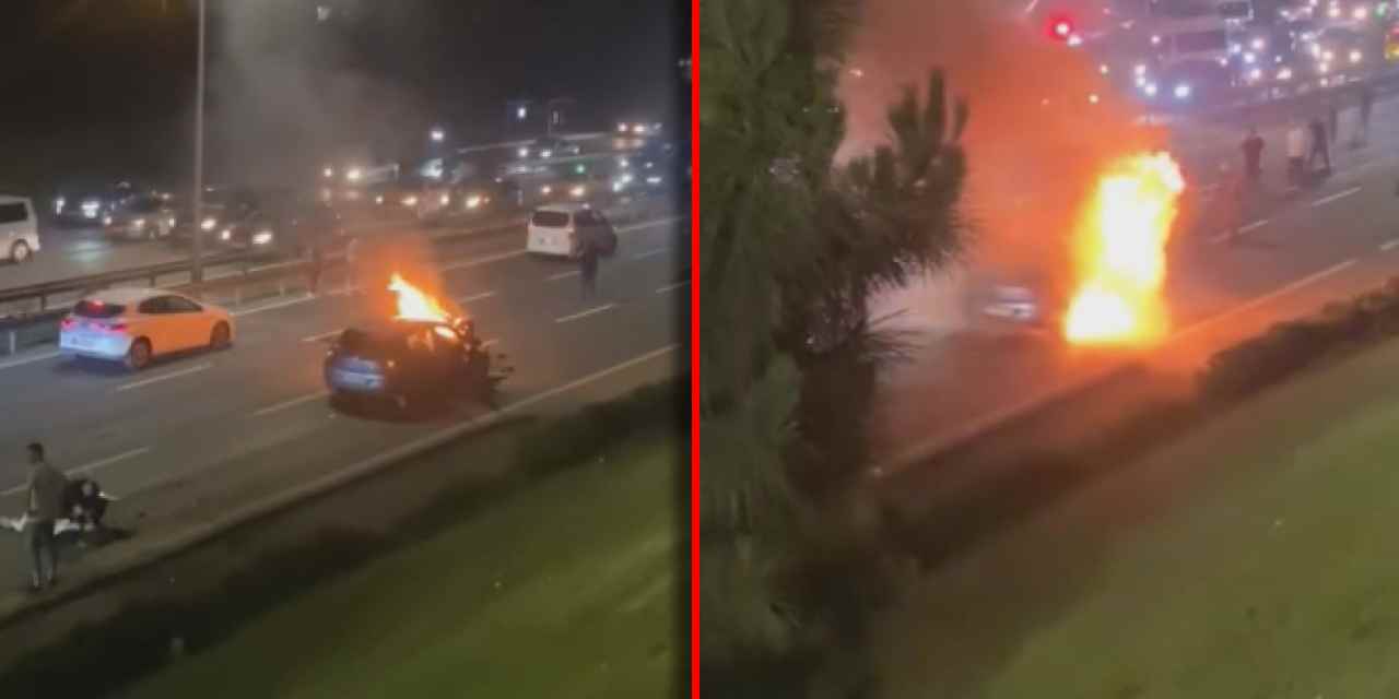 Kaza yapan otomobil cayır cayır yandı: Sürücü yaralandı, araçta patlamalar oldu