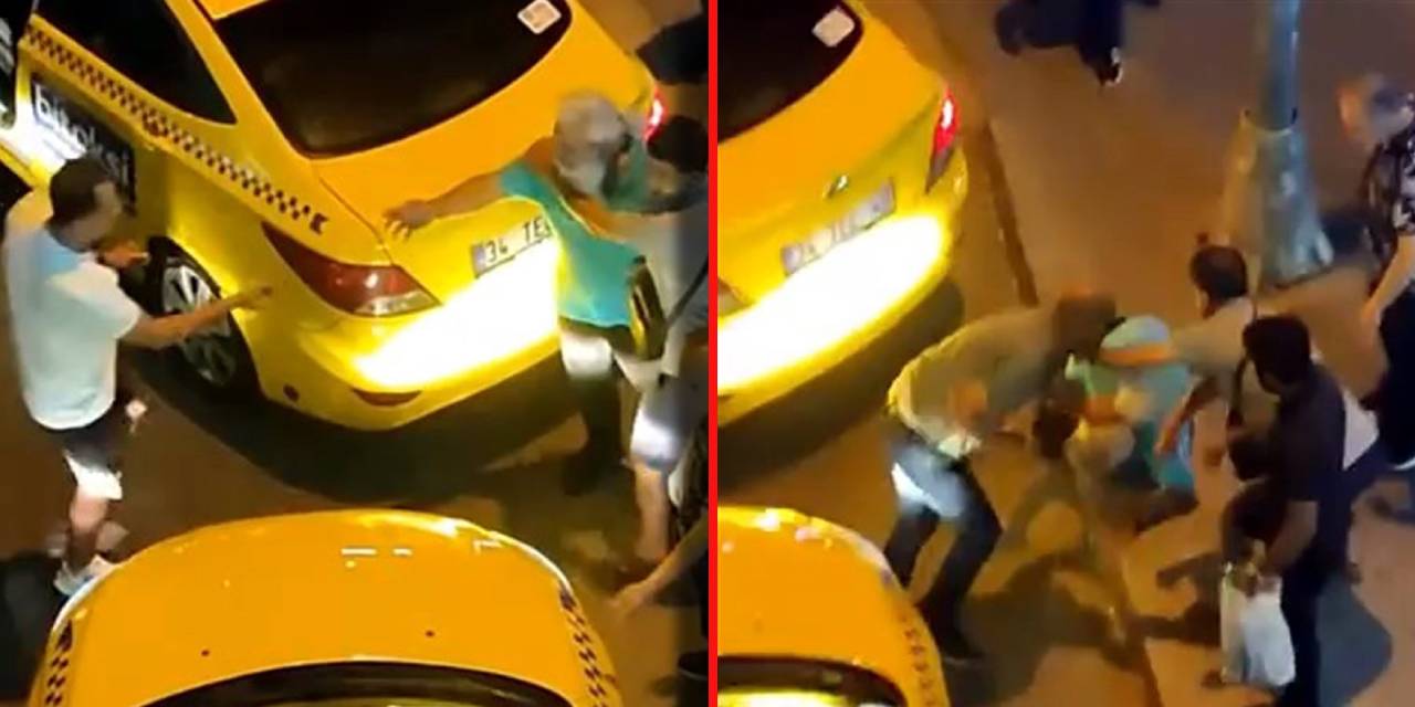 Taksicilerin müşteri alma kavgası kamerada: Yumruk atıp yerde sürüklediler