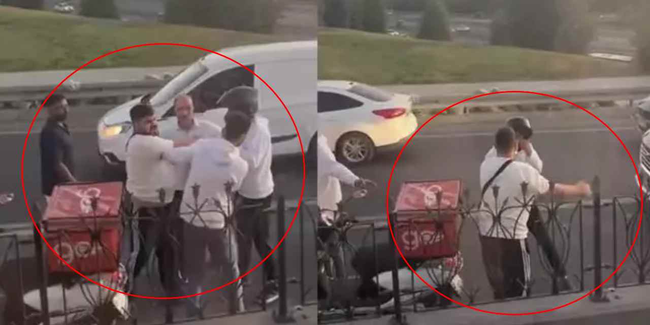 Ayırmaya çalıştığı trafik kavgasında kuryeye sinirlenip darbetti: O anlar kamerada