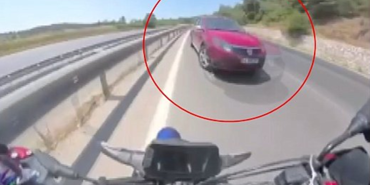 Saniyelerle ölümden kaçtı: Motosikletli sürücünün tüyler ürperten anları