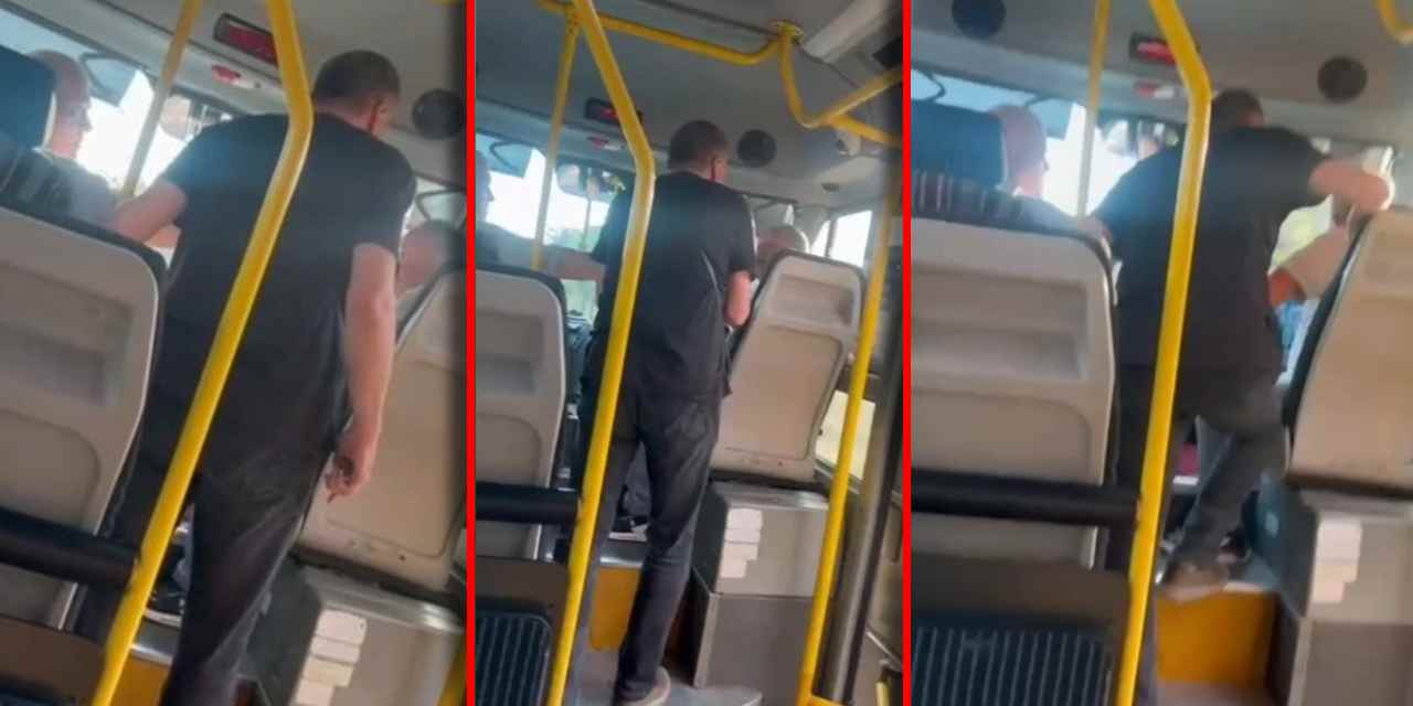 Minibüste 'Ayağıma bastın' kavgası kamerada: Birbirlerine hakaret yağdırdılar