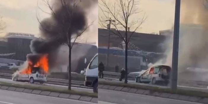 Kocaeli'nde hafif ticari araç alev alev yandı