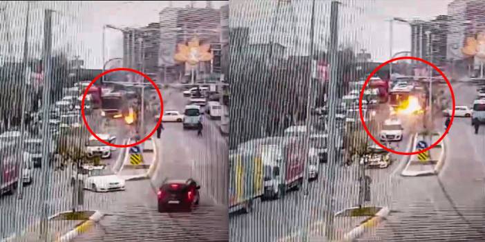 İETT otobüsüne çarpan motosiklet cayır cayır yandı
