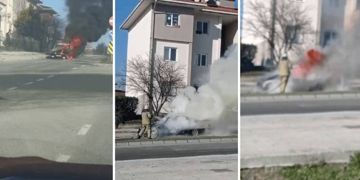 Seyir halindeki otomobil alev topuna döndü: O anlar kamerada