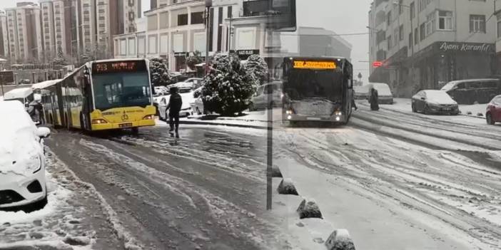 İstanbul'da kar yağışı trafiği felç etti: İETT otobüsü yolda kaydı