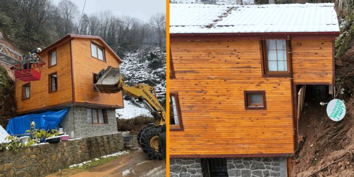 Heyelan evin girişini kapattı: Mahsur kalanlar iş makinesiyle çıkartıldı