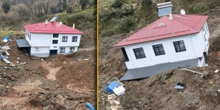 Artvin'de heyelanda iki katlı ev metrelerce sürüklendi