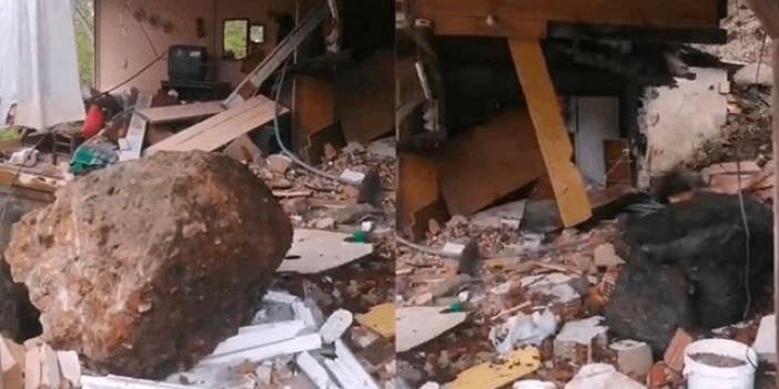 Rize'de heyelan: Yamaçtan kopan kayalar eve isabet etti