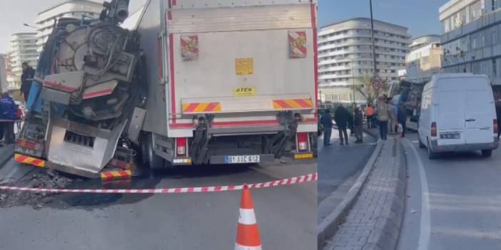 İstanbul Güngören'de yol çöktü: 2 kamyon mahsur kaldı