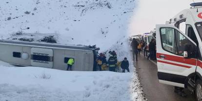 Erzincan'da yolcu otobüsü şarampole devrildi:  Çok sayıda yaralı var