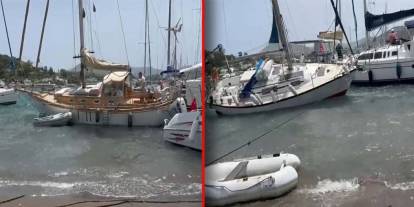Bodrum'da fırtına etkili oldu: Tekneler sürüklenip karaya oturdu