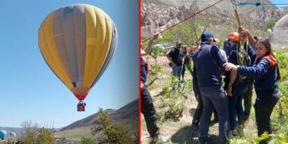 Kapadokya'da korku dolu anlar: Sıcak hava balonu kayalıklara zorunlu iniş yaptı