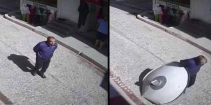 Sokakta yürürken üzerine çanak anten düştü: O anlar kamerada