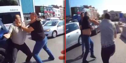 Ataşehir'de yol kavgası: Yumruk yumruğa birbirlerine girdiler