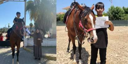 Hayali gerçek oldu: Karnesini almaya at üzerinde geldi
